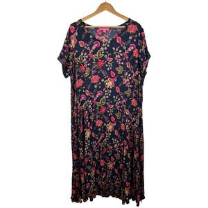 Woman Within Floral Midi Dress Size 18/20 Multicolor Cottage Modest Lightweight
